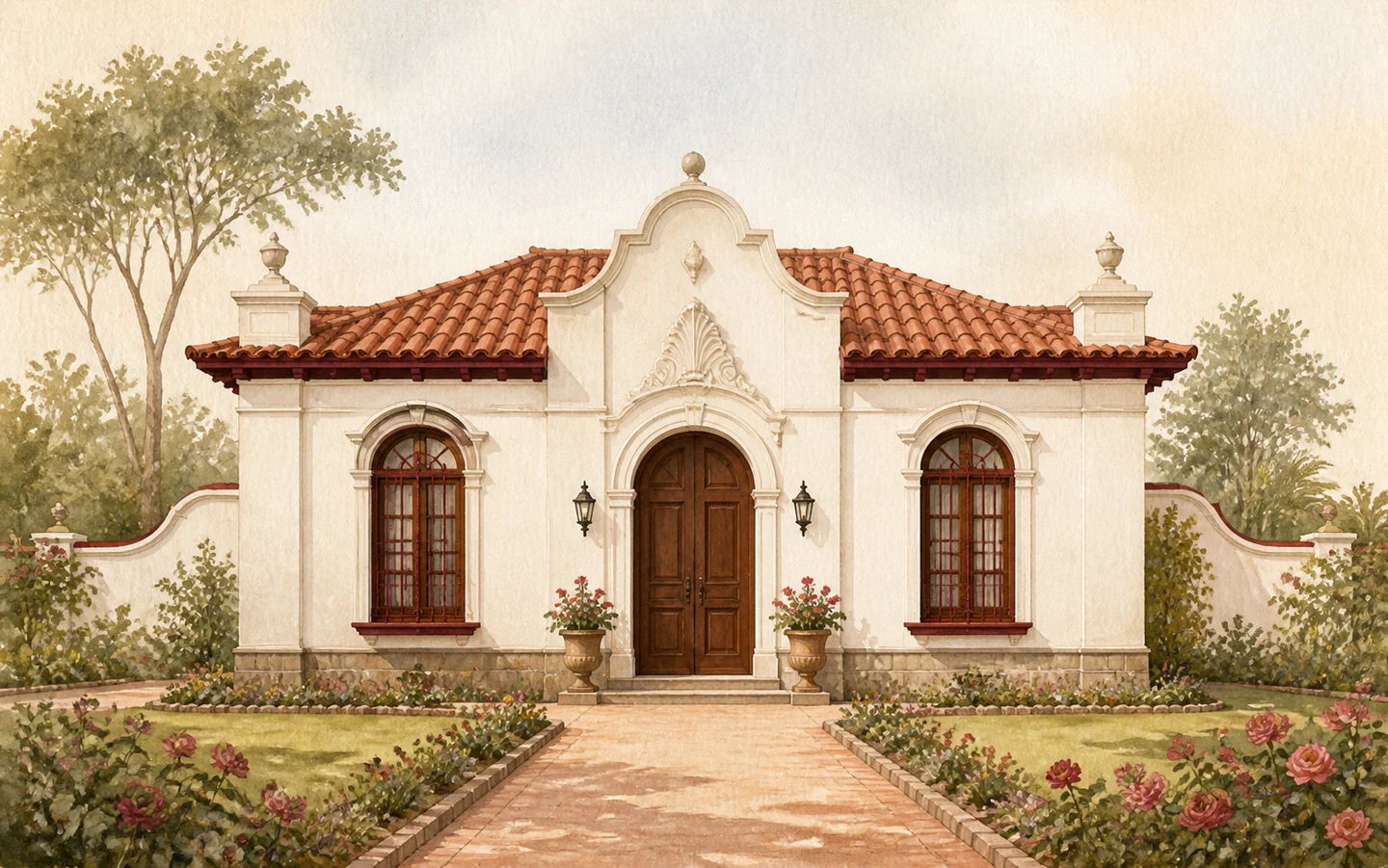 Casa de inspiración limeña rodeada de un jardín de rosas